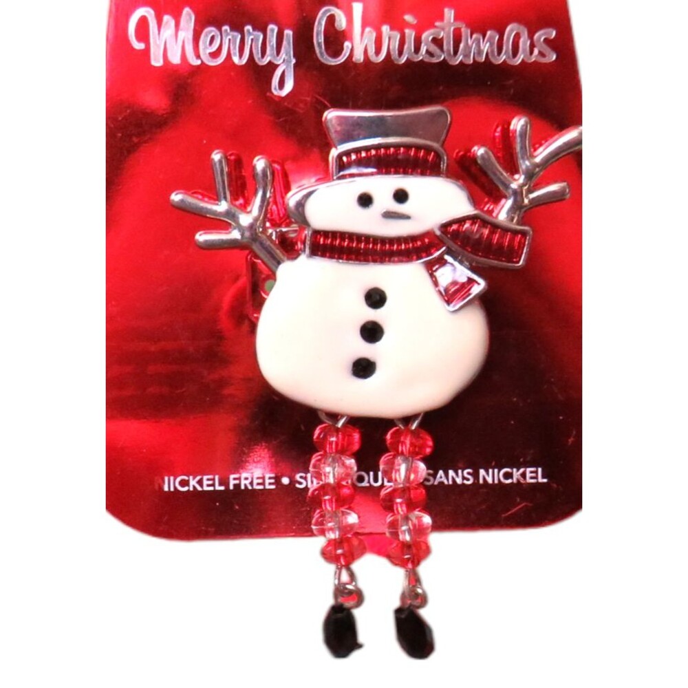 Christmas Snowman Brooch Pin Beaded Dangle Legs Festive Holiday